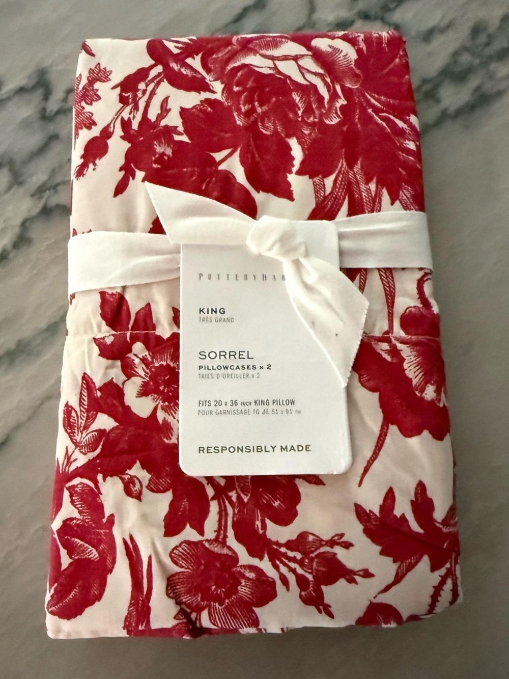 NWT Pottery Barn Sorrel Toile King Pillowcases Set of 2 cases in Red and Ivory